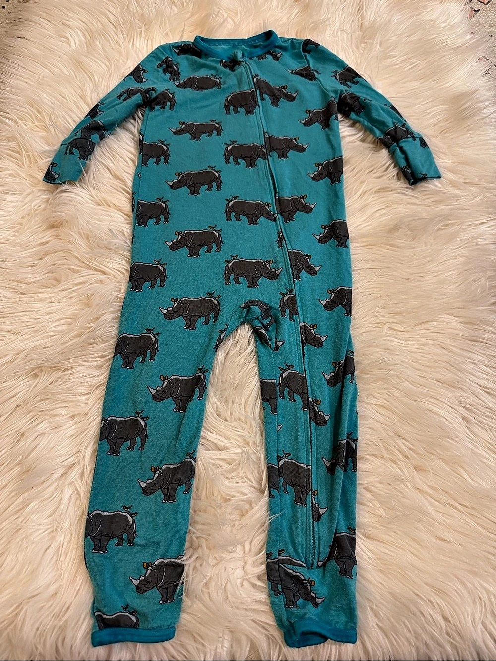 Free Birdies Rhino Print Zipper One-Piece Pajamas 2T